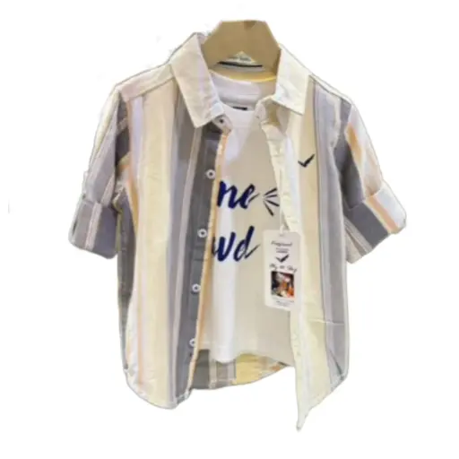 Boys' Casual Striped Shirt with Printed T-Shirt